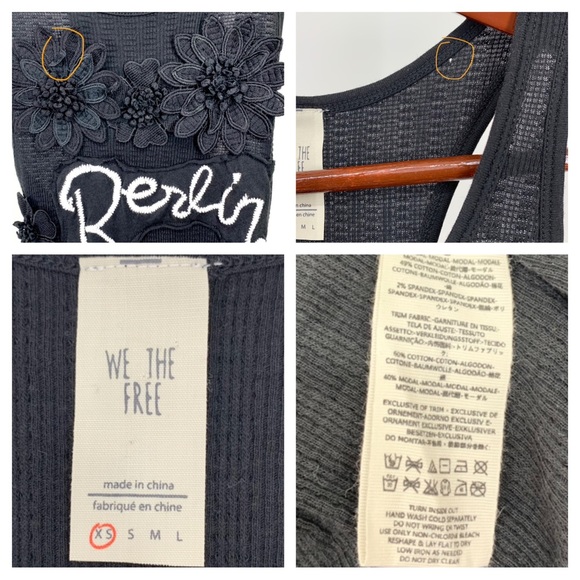 Free People Black Flower Applique Embroidered Berlin Muscle Tank Top Size XS - Picture 12 of 15